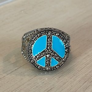 🟡 SILVER TONED MARCASITE PEACE RING  (8 1/2”)